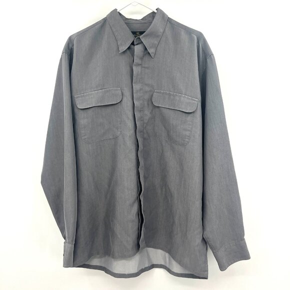Bugatchi Uomo Gray Button Front Men's Size Large Shirt - Picture 1 of 3